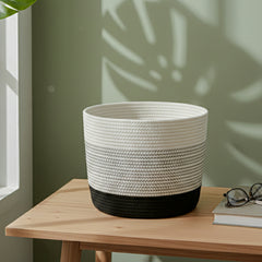 Cotton Rope Storage Basket with Lid & Handle – Black & White | Multipurpose Organizer (1 Pc)