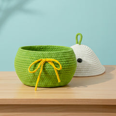 Cotton Rope Storage Basket with Lid & Handle – Green, Multipurpose Organizer (1 Pc)