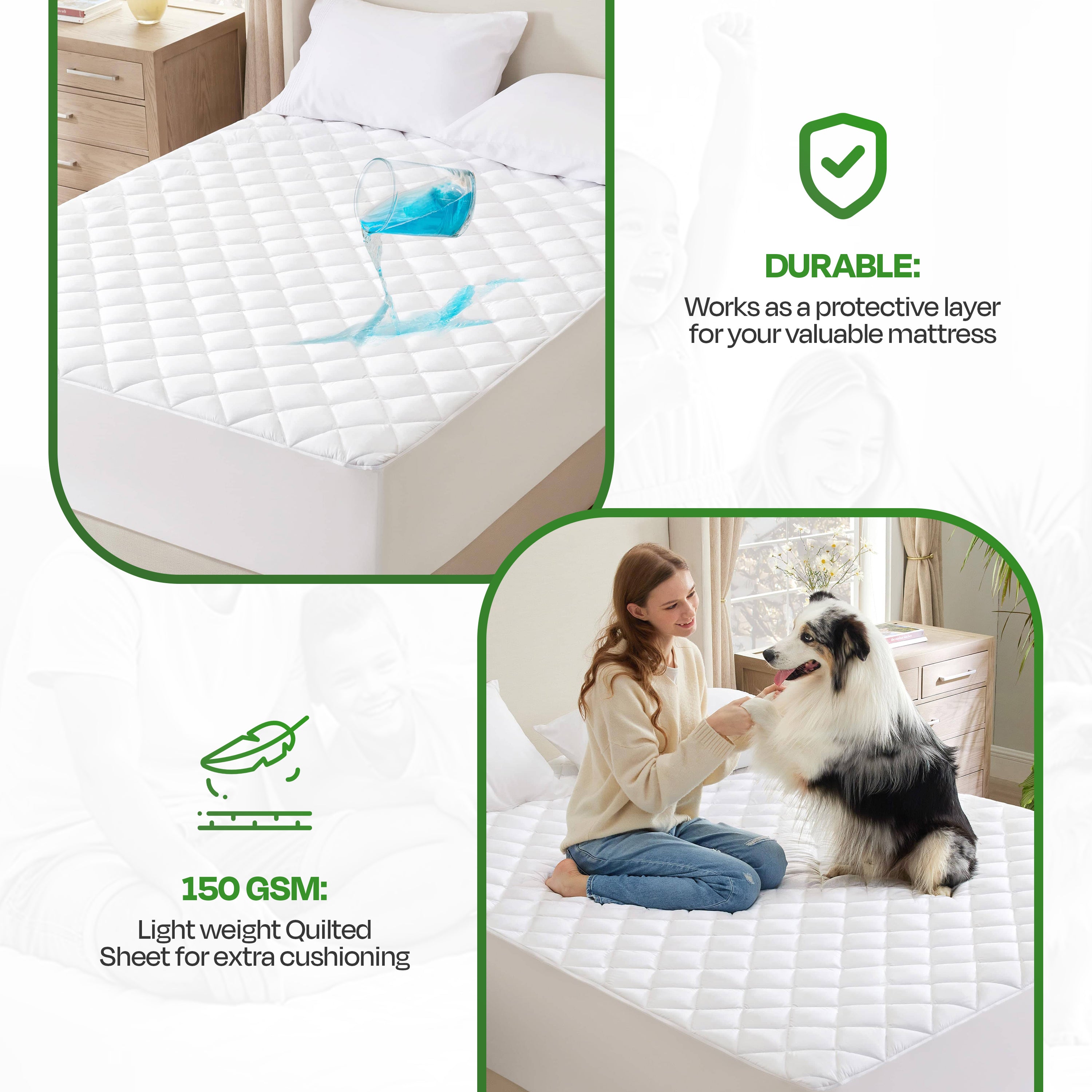 enera Waterproof Cotton Quilted Mattress Protector King Size | Breathable & Ultra Soft - enera
