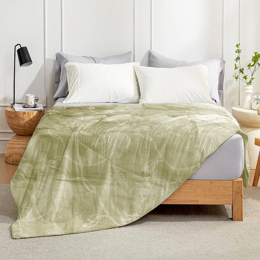 Enera Crimson Collection Sage Green Color Printed Single Bed Dohar