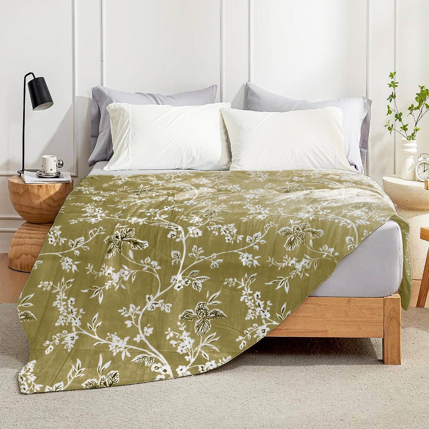 Enera Crimson Collection Army Green Color Printed Single Bed Dohar