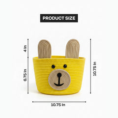 Cotton Storage Basket | Yellow Bear Design | Multipurpose Organizer (1 Pc)