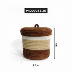 Braided Cotton Storage Basket with Lid & Handle – Chocolate | Multipurpose Organizer (1pc)
