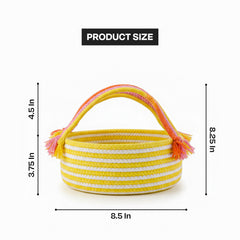 Coiled Jute Storage Basket – Round White & Yellow with Handle (1pc)