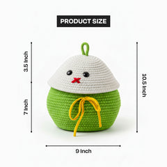 Cotton Rope Storage Basket with Lid & Handle – Green, Multipurpose Organizer (1 Pc)