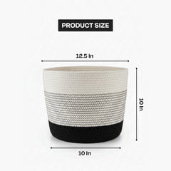 Cotton Rope Storage Basket with Lid & Handle – Black & White | Multipurpose Organizer (1 Pc)