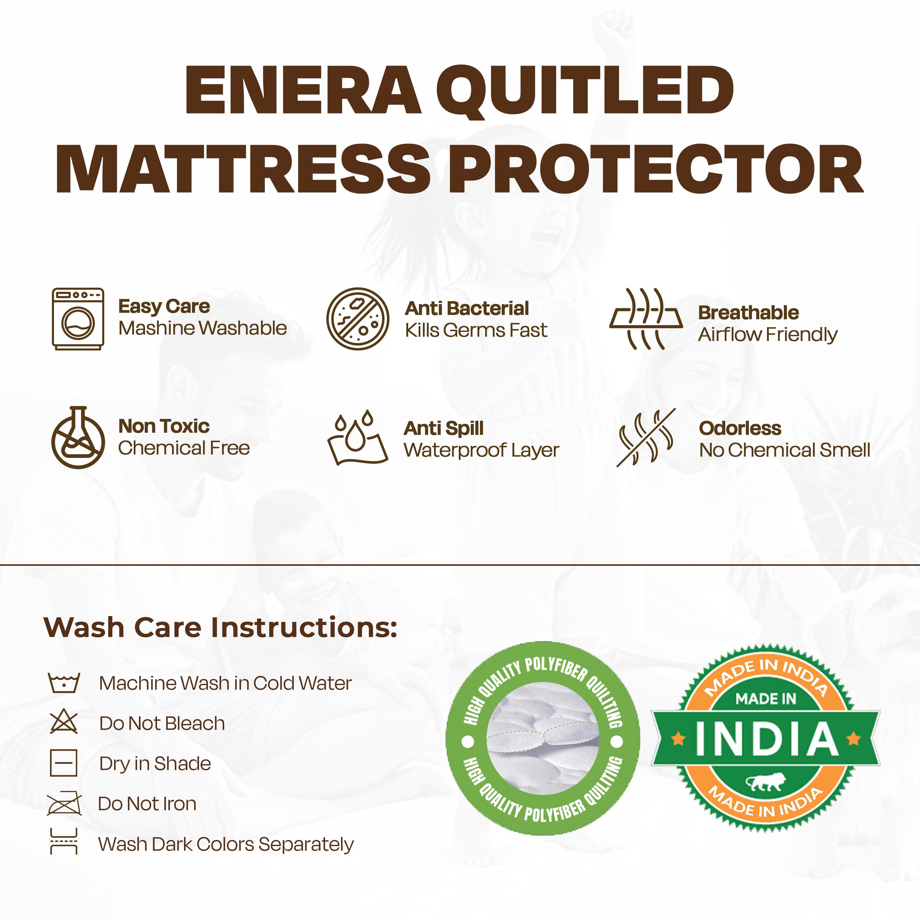 enera Waterproof Cotton Quilted Mattress Protector King Size | Breathable & Ultra Soft - enera