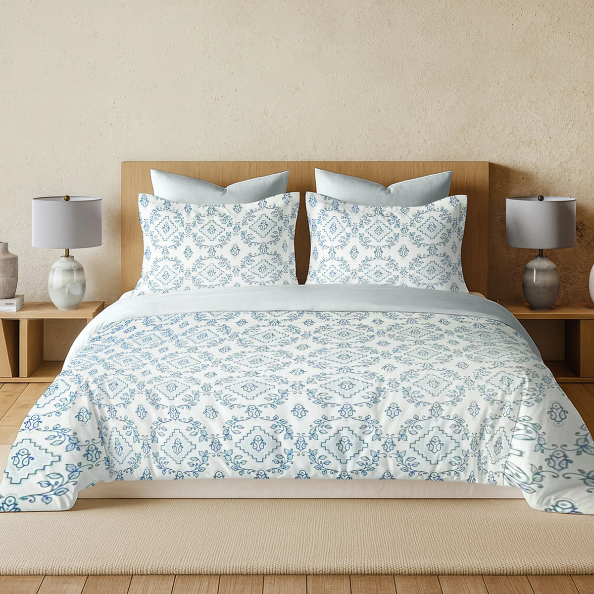 enera Printed King Bedsheet with 2 Pillow Covers 100% Pure Cotton