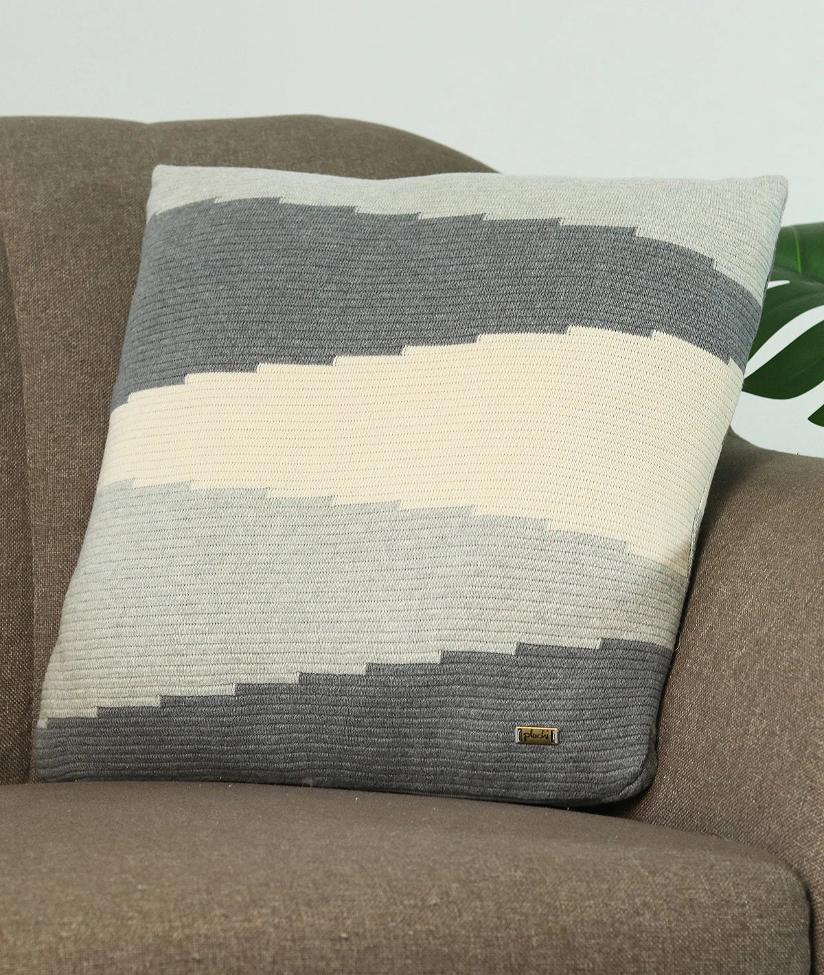 Pluchi Maverick Light Grey Melange, Black & Natural Color Cushion Cover CCSTP363 16 x 16