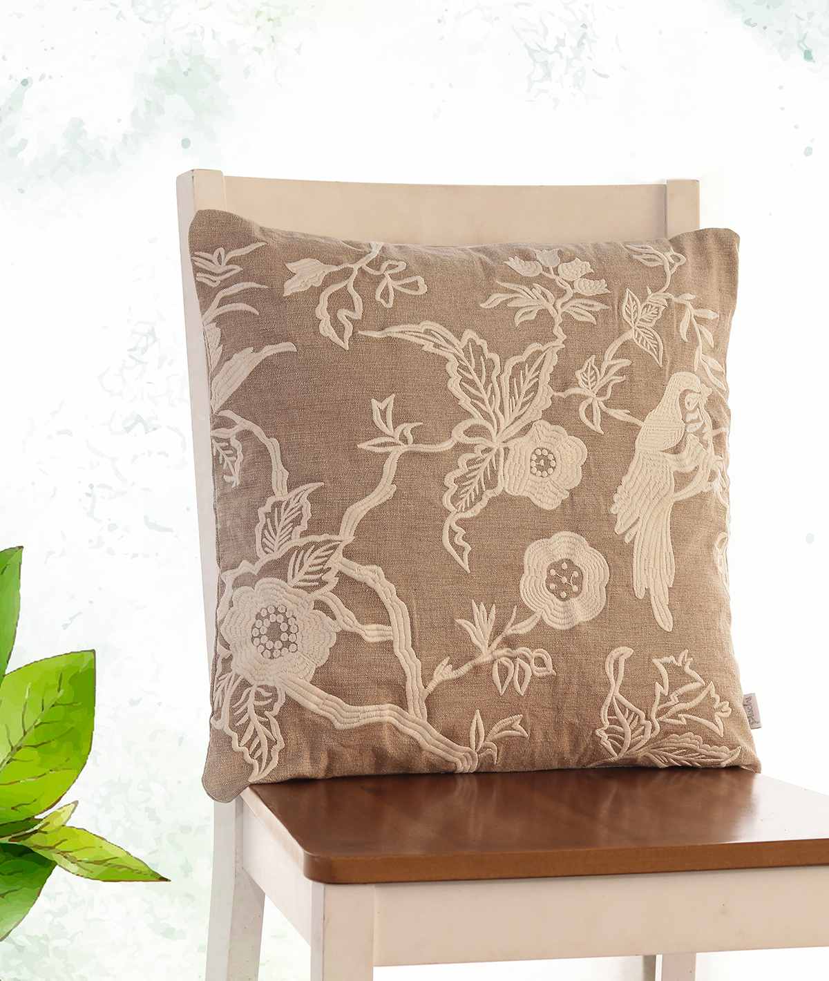 Pluchi Stone Color Embroidery Cushion Cover 18 x 18 | CCEMB0113 | Enera