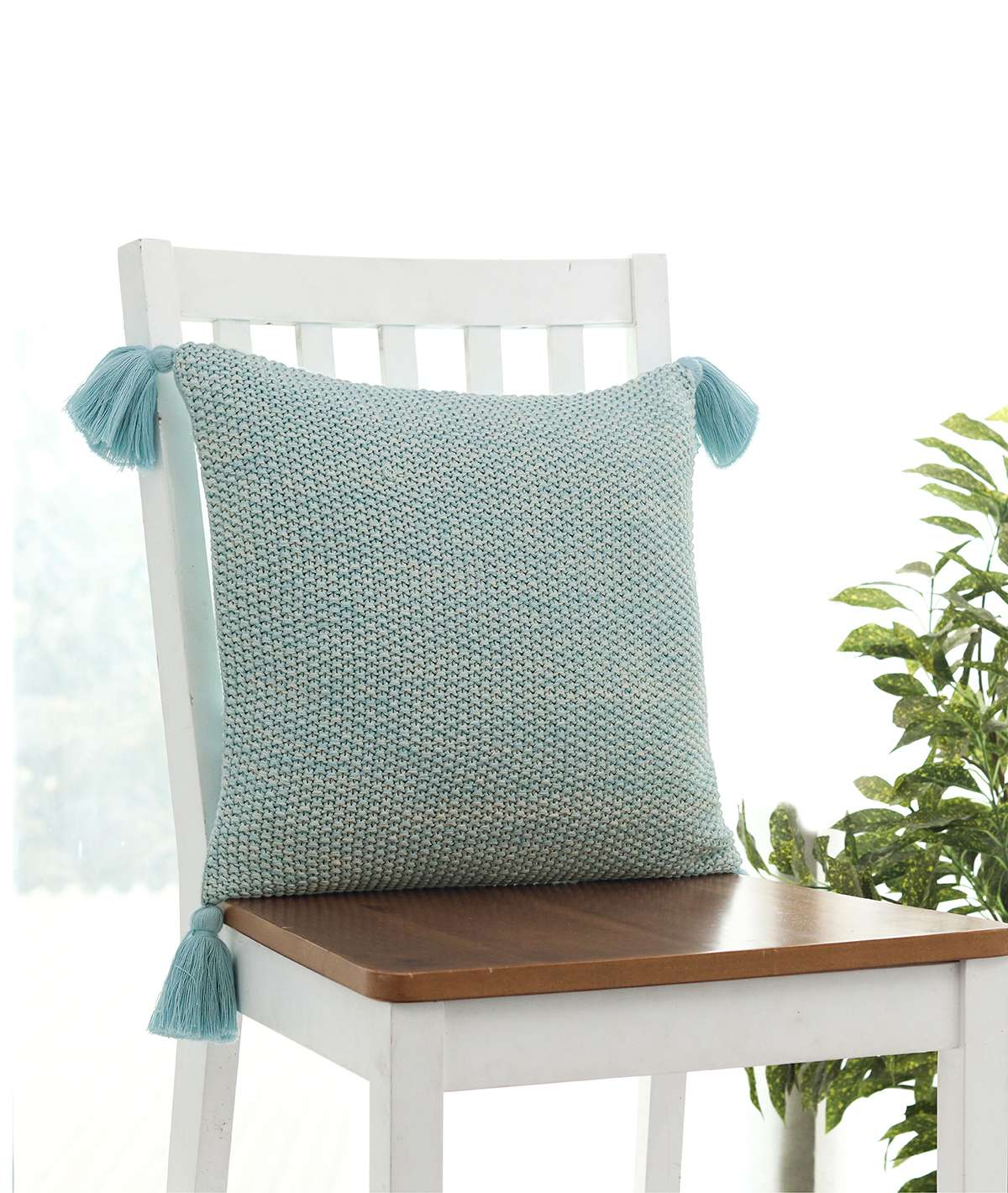 Pluchi Sky Blue & Natural Cushion Cover CCMKB126 16 x 16 | Fresh & Elegant | Enera