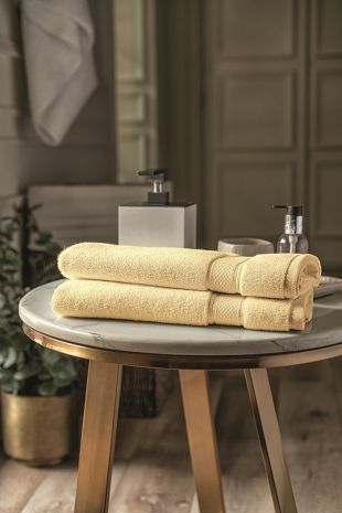 D Decor Crest Collection Buff Yellow Hand Towel | Soft & Stylish Bath Essential | Enera