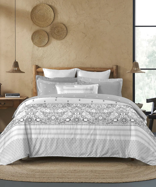 Trident Sanskriti Collection Bidri Silver Color King Size Bedsheet Set