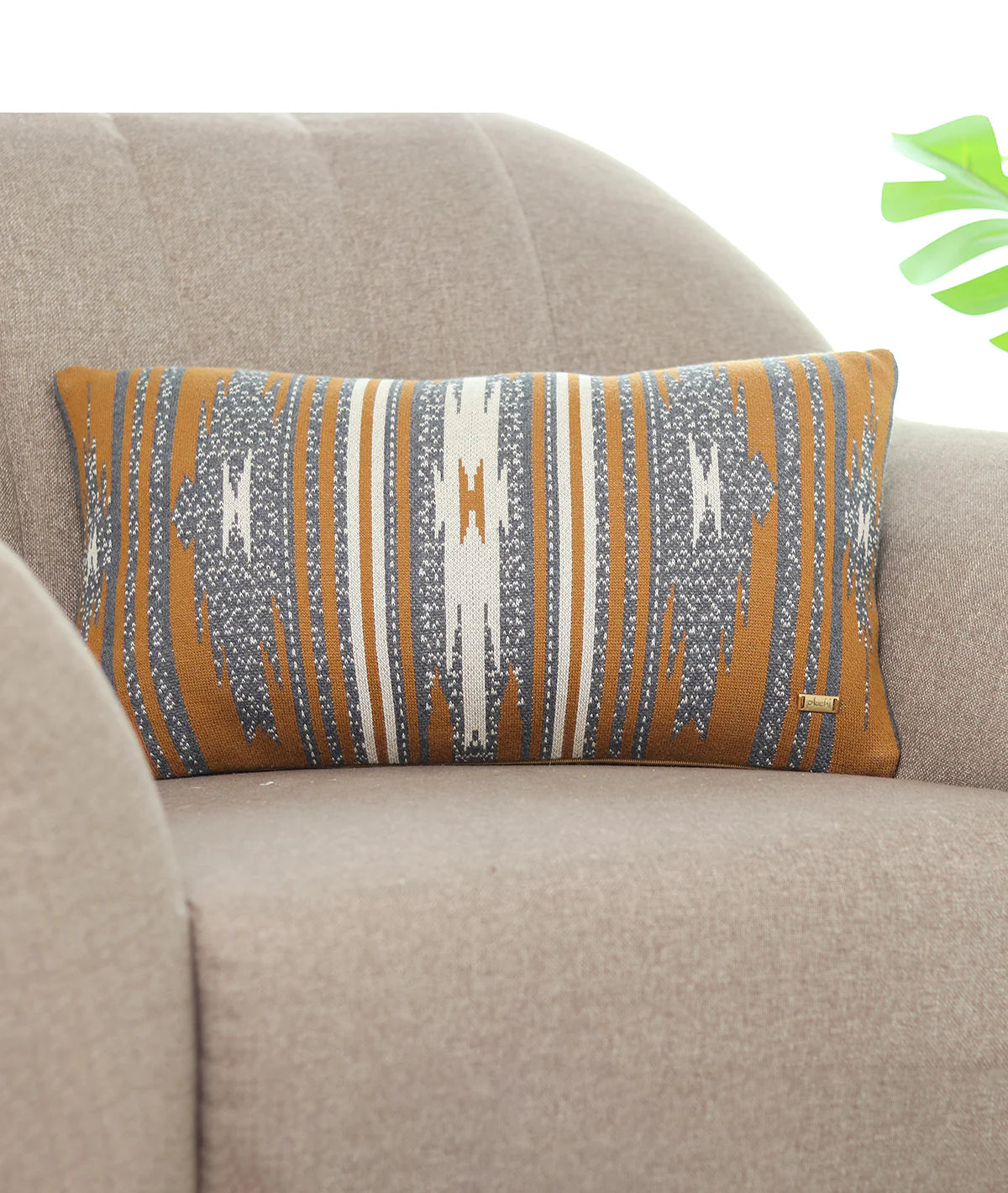 Pluchi Grey & Natural Cushion Cover 12 x 20 | Elegant & Contemporary | Enera