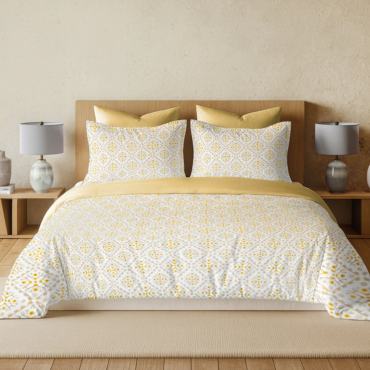 enera Printed King Bedsheet with 2 Pillow Covers 100% Pure Cotton