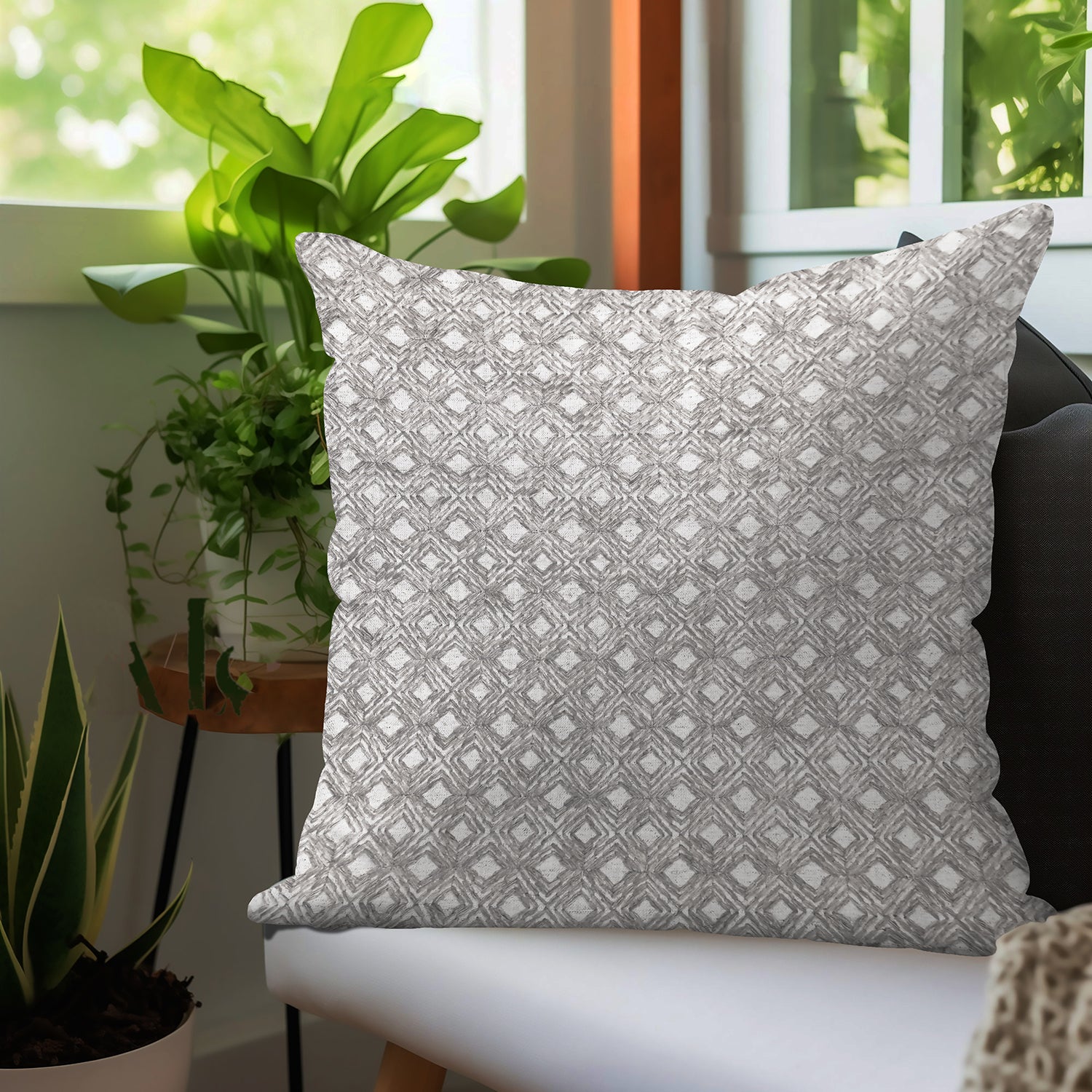 SRM SAMA F604 Embroidery Cushion Cover-White & Grey Color 18x18 inch