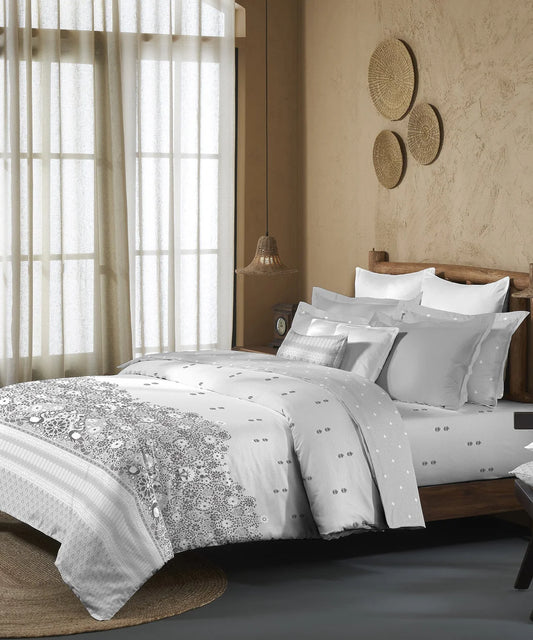 Trident Sanskriti Collection Bidri Silver Color King Size Bedsheet Set