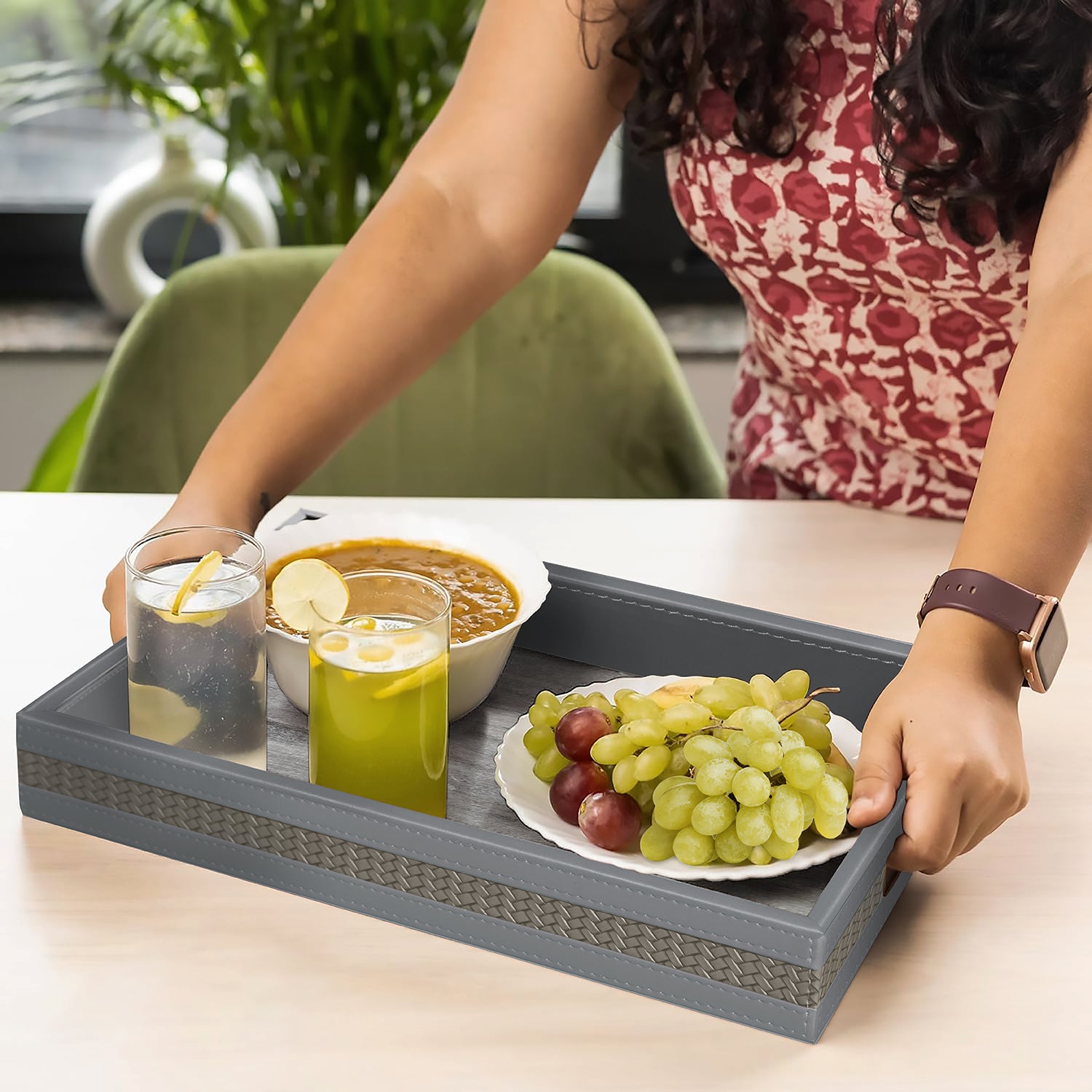 Vivid Rectangle Big Tray in Grey Color