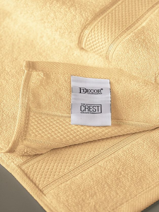 D Decor Crest Collection Buff Yellow Hand Towel | Soft & Stylish Bath Essential | Enera