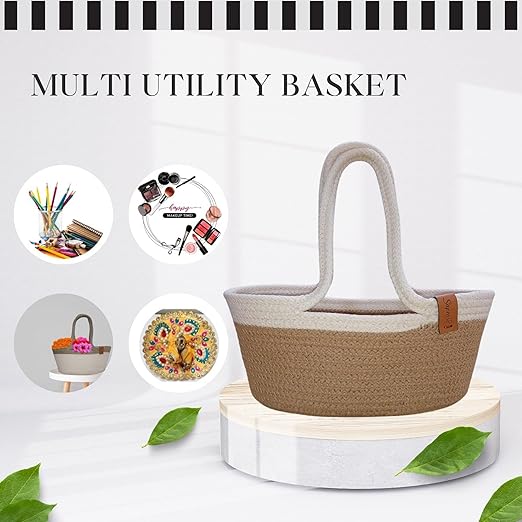 Saprose Caddy Braid Basket Beige Color 25(L) x 15(W) x 13(H)