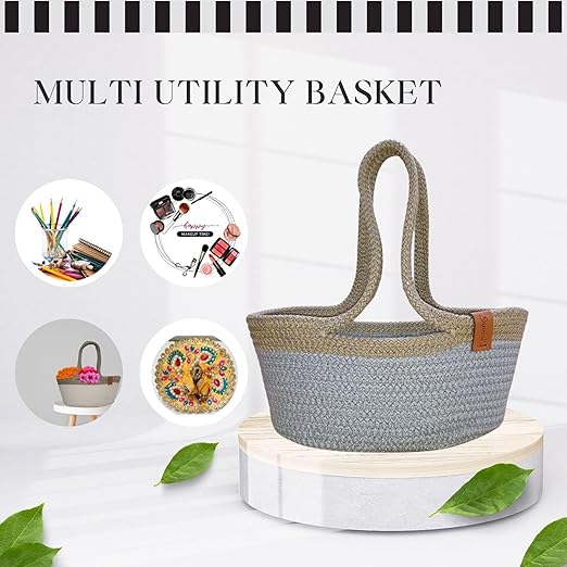 Saprose Caddy Braid Basket Grey Color 25(L) x 15(W) x 13(H)