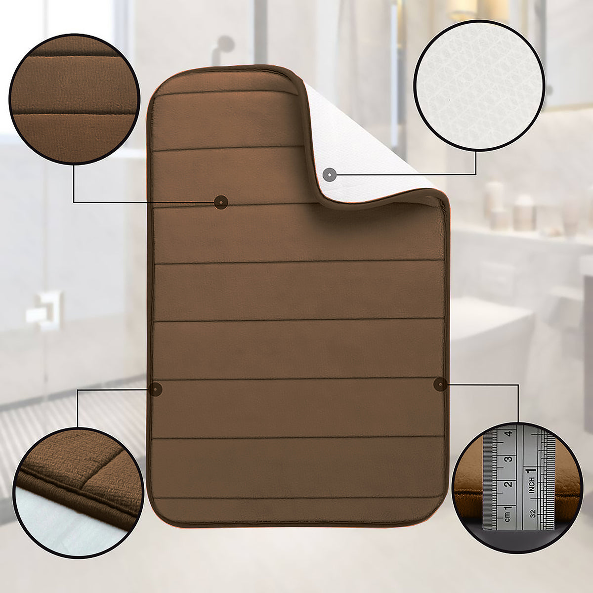 Grapes Line Vind Memory Foam Brown Color Bathmat - 50 x 80 cm