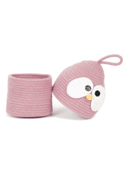 Enera Pink Foldable Jute Storage Basket with Lid & Handle