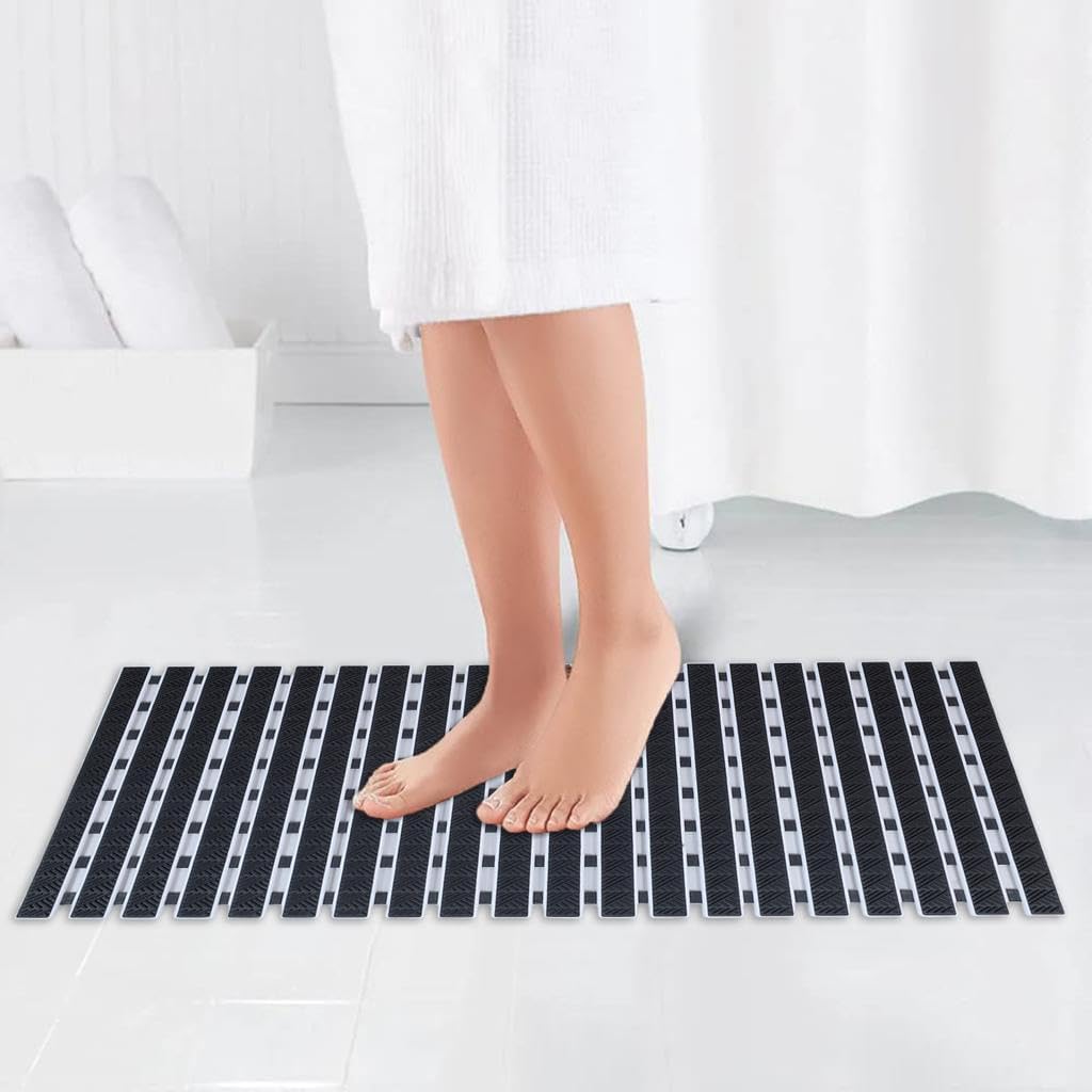 Enera PVC Shower Mat, Anti Skid with Foot Scrubber & Rubber Backing for Bath Room