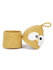 Enera Yellow Jute Foldable Storage Basket with Lid & Handle