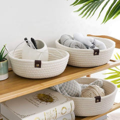 Enera White Foldable Jute Storage Basket with Handle | 3 Pcs Set