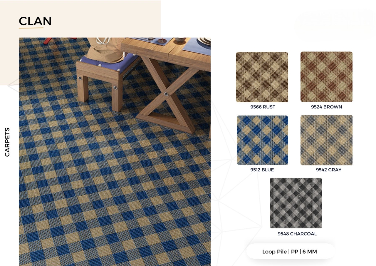 Rosetta Clan Wall Carpets | Blue Loop Pile | Stylish & Durable | Enera