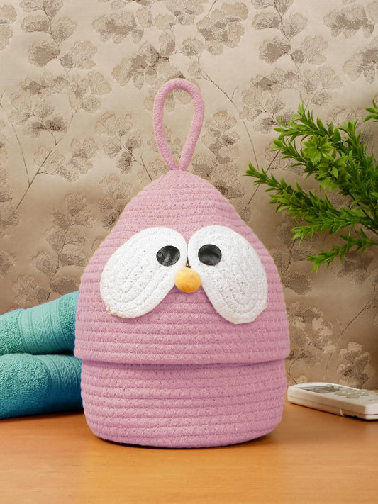 Enera Pink Foldable Jute Storage Basket with Lid & Handle