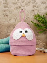 Enera Pink Foldable Jute Storage Basket with Lid & Handle