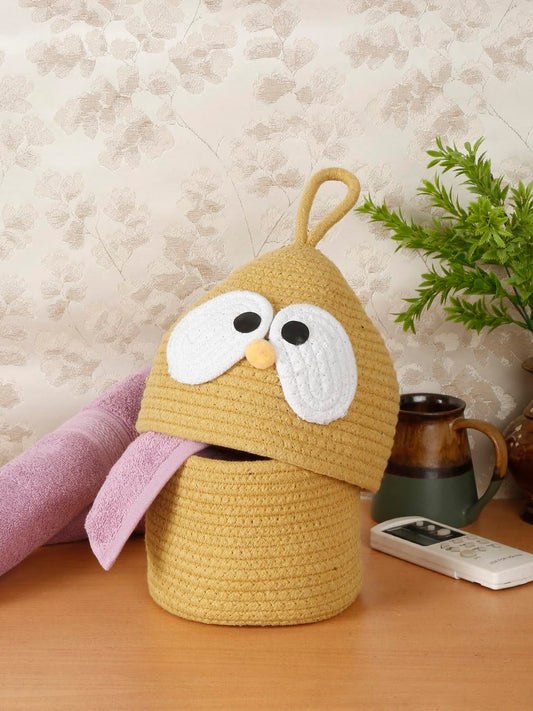 Enera Yellow Jute Foldable Storage Basket with Lid & Handle