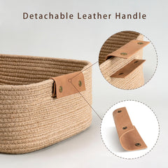 Enera Beige Foldable Jute Storage Basket with Lid & Handle