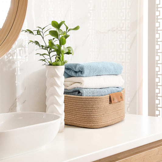 Enera Beige Foldable Jute Storage Basket with Lid & Handle