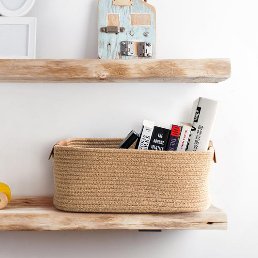 Enera Beige Foldable Jute Storage Basket with Lid & Handle