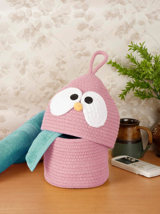 Enera Pink Foldable Jute Storage Basket with Lid & Handle