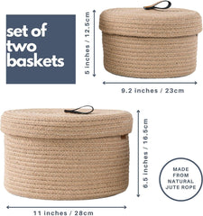Enera Beige Jute Foldable Storage Basket with Lid | 2 Pcs Set