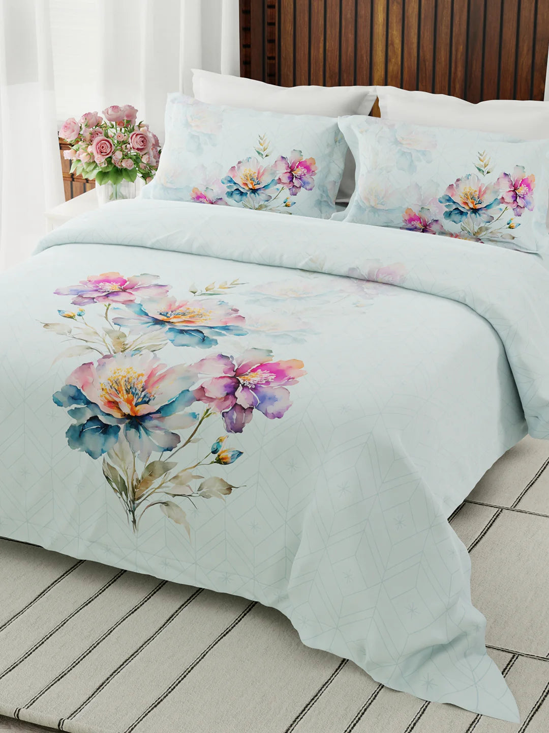 Boutique Super King Bedsheet with 2 Pillow Covers 100% Pure Cotton