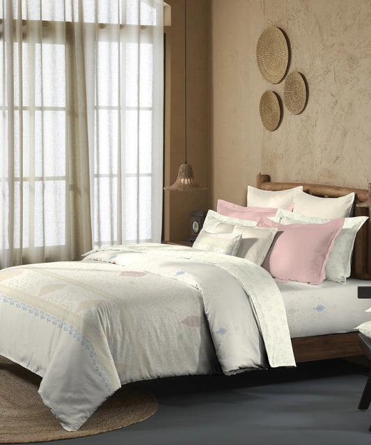 Trident Sanskriti Collection Pashmina Beige Color King Size Bedsheet Set