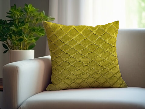 Hollow Curve Mustard Green Cushion Cover 16 x 16 | Vibrant & Chic | Enera