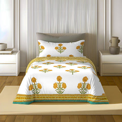 Ocean Jaipuri Bagh Quilt Tangering | 100% Cotton | Single Bed Comforter