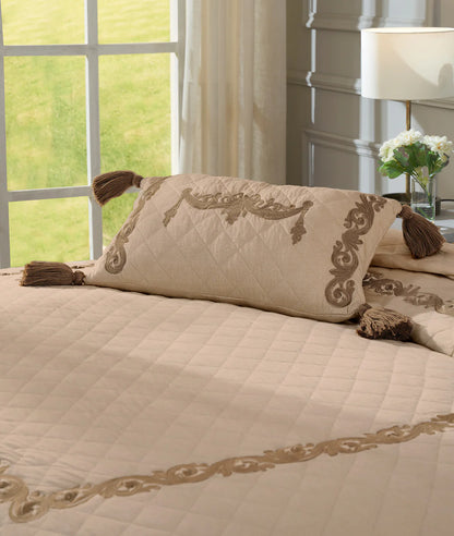 Pluchi Cuban Sand Embroiderd Bed Cover 100% Cotton Knitted King Size Bed Cover (Set Of 6)