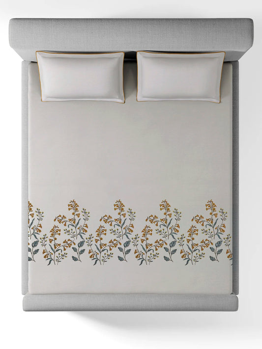 Sansaar Enchanted Briar Quiet Grey Embroidered King Bedsheet 100% Cotton/ 300TC