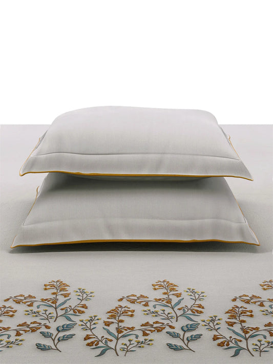 Sansaar Enchanted Briar Quiet Grey Embroidered King Bedsheet 100% Cotton/ 300TC