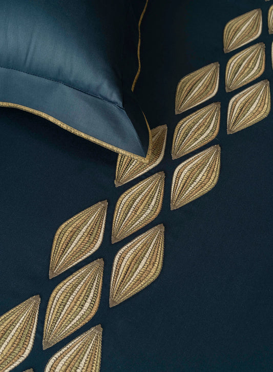 Sansaar Enchanted Elva Blue Opal Embroidered King Bedsheet 100% Cotton/ 300TC
