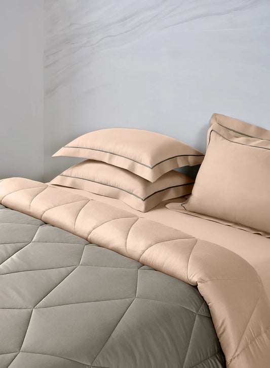 Sansaar Moments Levanto Irish Cream & Fallen Rock Reversible Comforter Set 100% Cotton/ 210 TC
