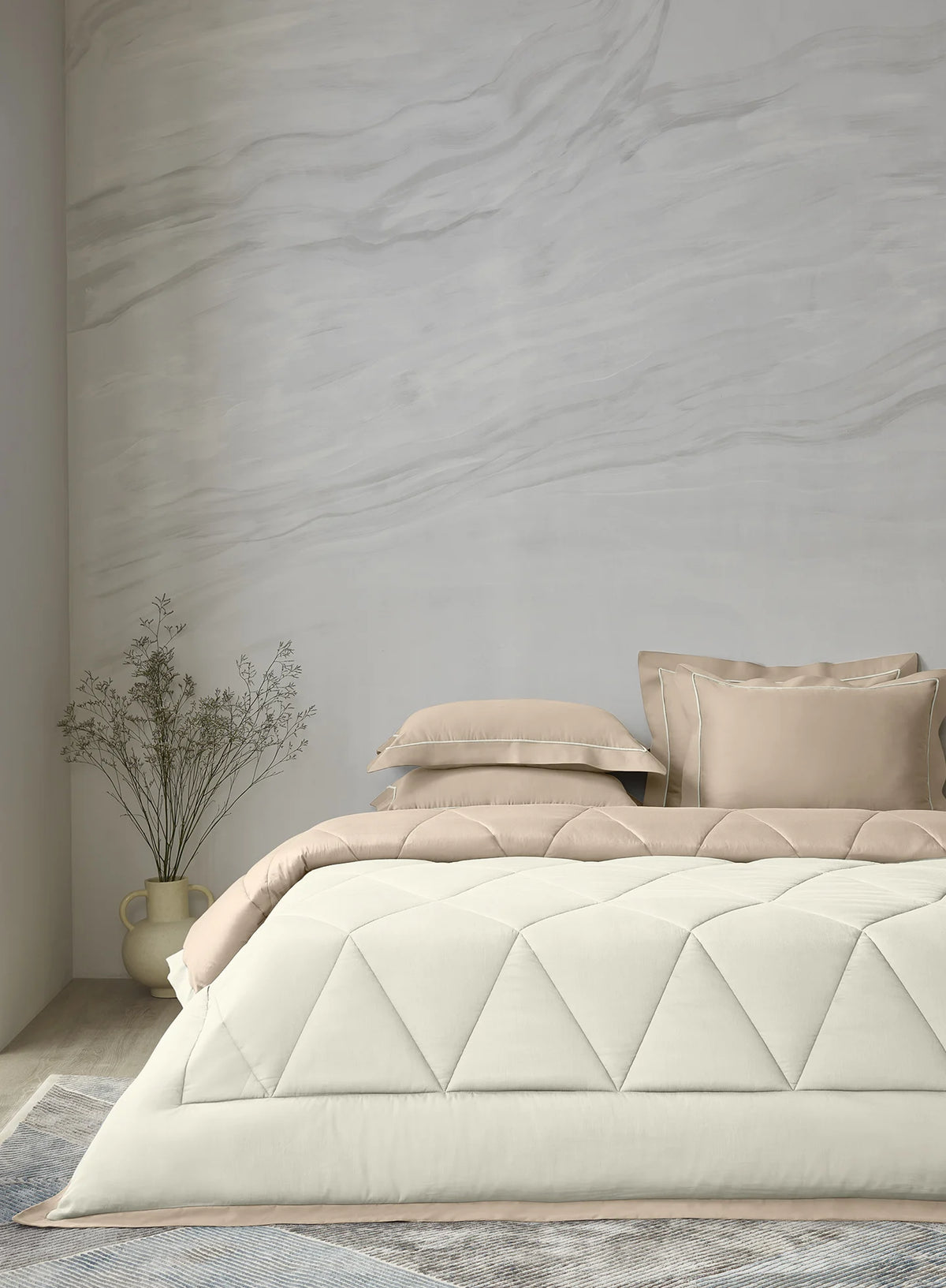 Levanto Marshmallow French Oak | 100% Cotton | Double Comforter Bedding Set