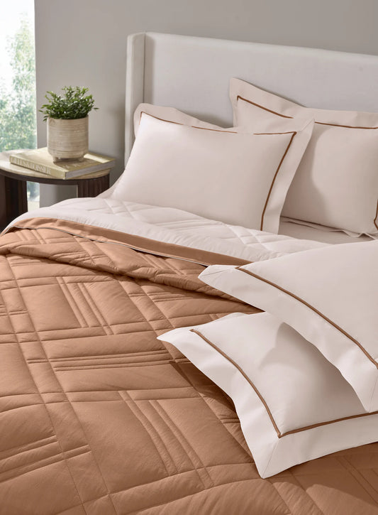 Sansaar Moments Trellis Cream Pink & Brown Sugar Reversible Comforter Set 100% Cotton/ 210 TC